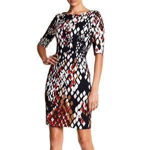 Hugo Boss Abstract print Sheath Dress 3/4 sleeve